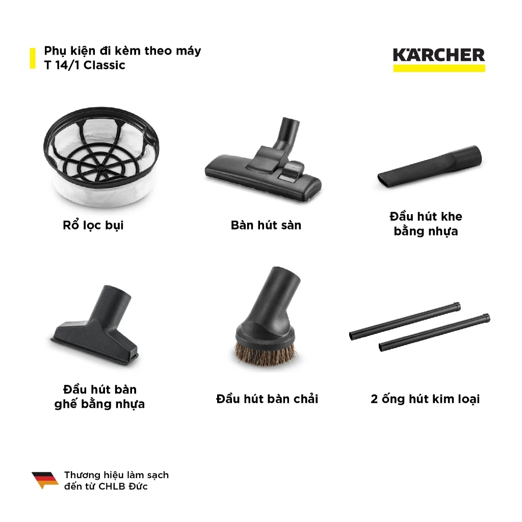 Phụ kiện đi kèm của máy hút bụi khô công nghiệp Kacher T14/1 Classic